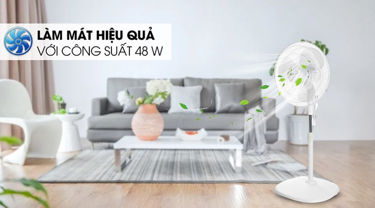 Quạt lửng Comfee CF-FF4019VEW có thể làm dịu bầu không khí trong phòng nhanh chóng nhờ công suất hoạt động 48W