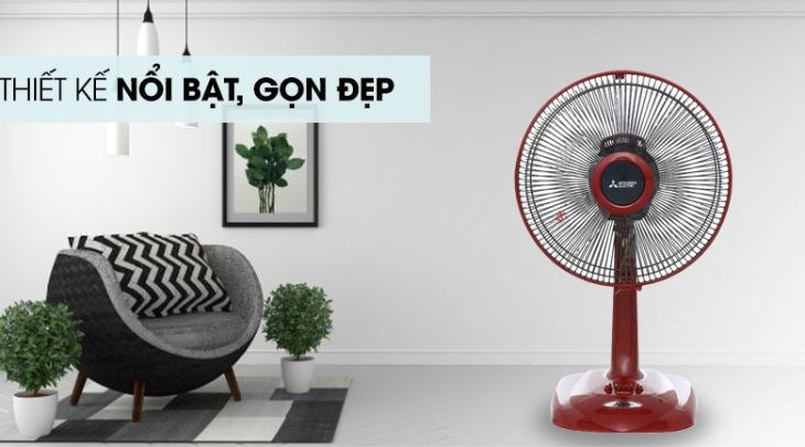 Quạt bàn Mitsubishi D12-GA CY-RD với thiết kế màu đỏ đậm nổi bật, ấn tượng, tăng tính thẩm mỹ cho không gian phòng