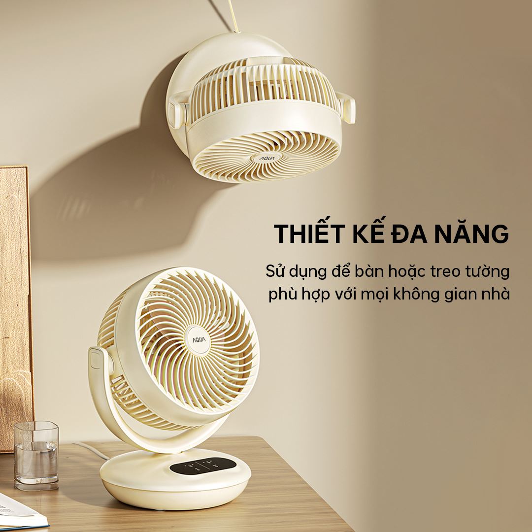 Quạt bàn AQUA 3 cánh AQS-FED2001R(W)-VN 35W thiết kế để bàn/treo tường linh hoạt, nhỏ gọn 1.4 kg, dây dài 160 cm dễ lắp đặt, dùng tiện lợi