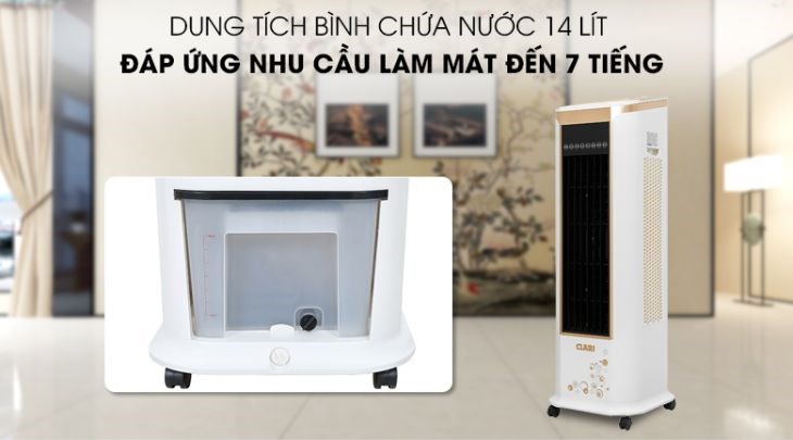 Quạt điều hòa Clari FL-926-2 có dung tích bình chứa nước lớn, đáp ứng nhu cầu làm mát liên tục trong nhiều giờ