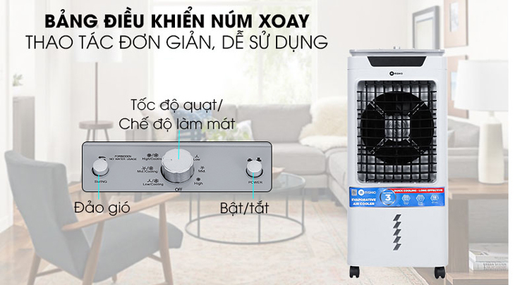 Quạt điều hòa Mishio MK-267 sử dụng bảng điều khiển bằng núm xoay, thao tác đơn giản