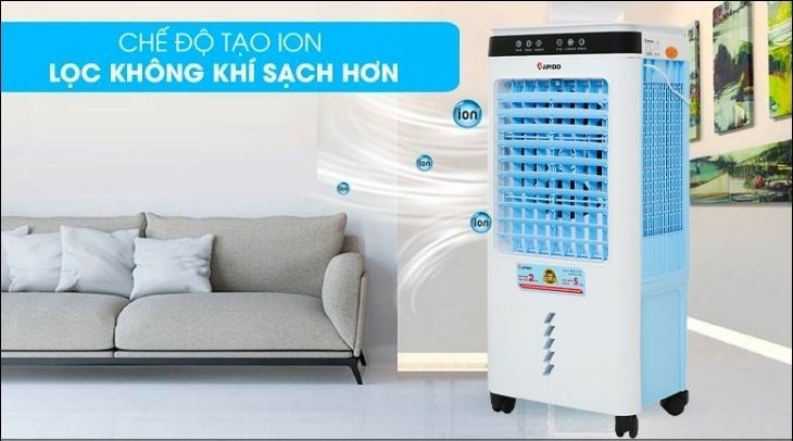Quạt điều hòa Rapido 6000D sở hữu chế độ tạo ion giúp thanh lọc không khí hiệu quả, tối ưu