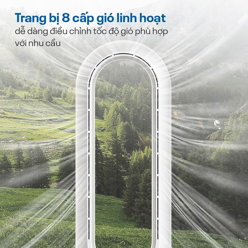 Quạt không cánh FUJIHOME BF18 được trang bị động cơ DC không chổi than giúp máy hoạt động êm ái với 8 cấp độ gió tùy chỉnh