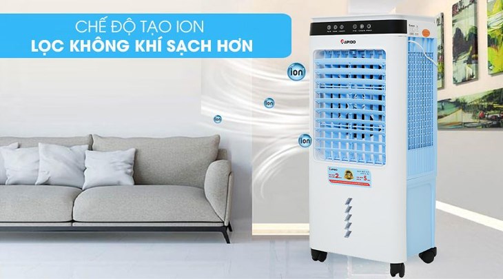Chế độ ion lọc không khí trên quạt điều hòa Rapido 6000D góp phần làm cho không gian sử dụng quạt trong lành hơn