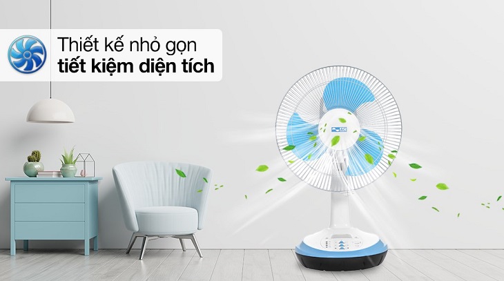 Quạt sạc điện AC ARF03D123 sở hữu thiết kế nhỏ gọn giúp tiết kiệm diện tích