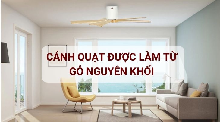 Quạt trần Mr.Vu Candy (WH-MP) với 5 cánh quạt được làm từ gỗ nguyên khối, bền bỉ