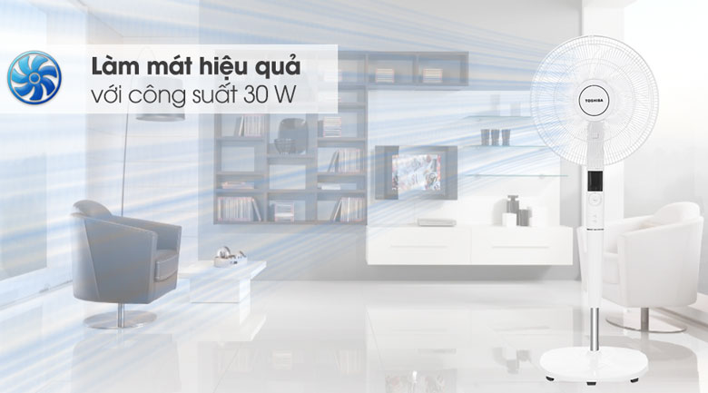 Quạt đứng Toshiba 9 cánh F-LSD30(W)VN 30W tạo làn gió mát nhanh và rộng, giúp luân chuyển không khí khắp phòng tốt hơn