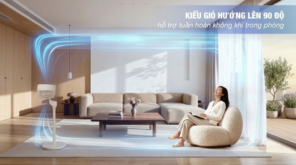 Quạt tuần hoàn Sharp 3 cánh PJ-CD603V-C 24W có khả năng điều chỉnh hướng gió lên trên 90 độ