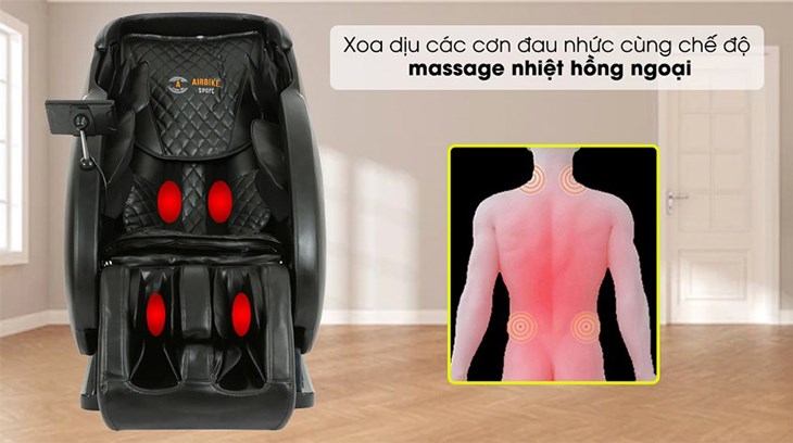 Chế độ massage nhiệt trên ghế massage Airbike Sport MK-335 giúp làm ấm cơ thể, xoa dịu cơn đau nhức