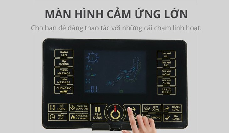 Ghế massage Airbike Sport MK-335 sở hữu màn hình LCD hiện đại rõ nét, bảng điều khiển thông minh