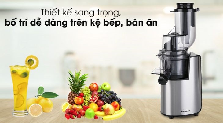 Máy ép chậm Kangaroo KG1B6 có gam màu đen bạc sang trọng, phù hợp với nhiều gian bếp hiện đại