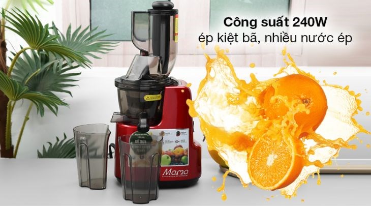 Máy ép chậm Sunhouse Mama SHD5505 với công suất hoạt động 240W, giúp ép được lượng lớn nước ép nguyên chất
