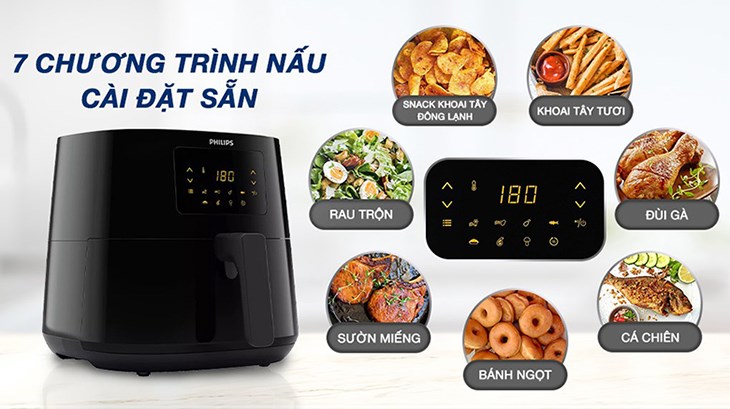 Nồi chiên không dầu Philips HD9270/90 6.2 lít sở hữu đến 7 chương trình điều khiển giúp người dùng dễ dàng sử dụng