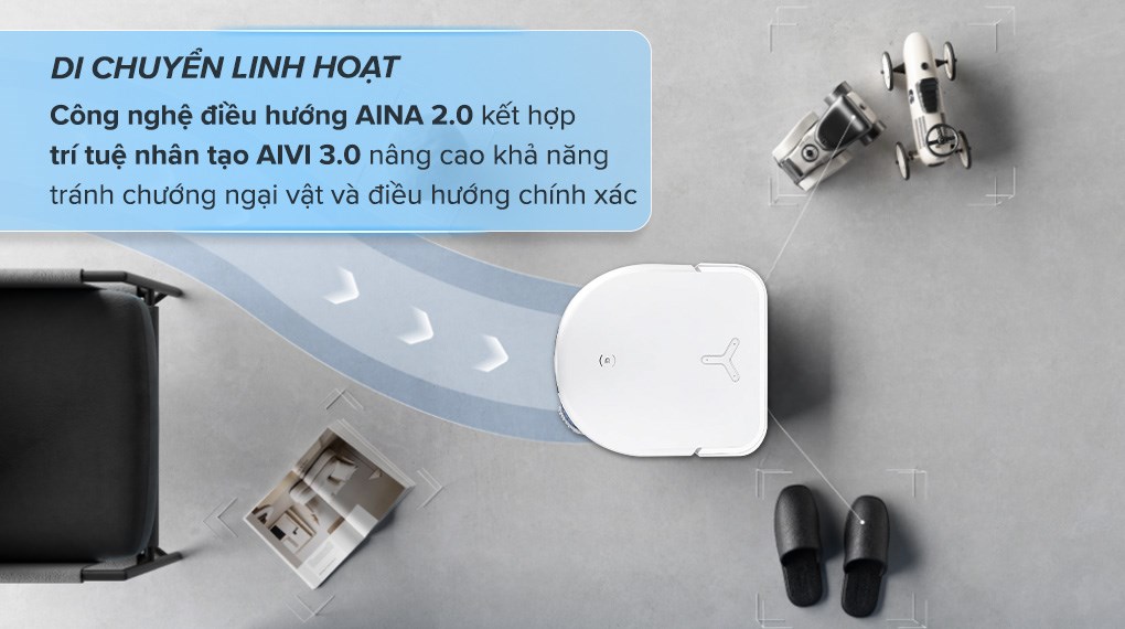 Robot hút bụi lau nhà Ecovacs Deebot X5 PRO OMNI với công nghệ điều hướng AINA 2.0 kết hợp trí tuệ nhân tạo AIVI 3.0 nâng cao khả năng tránh chướng ngại vật và điều hướng
