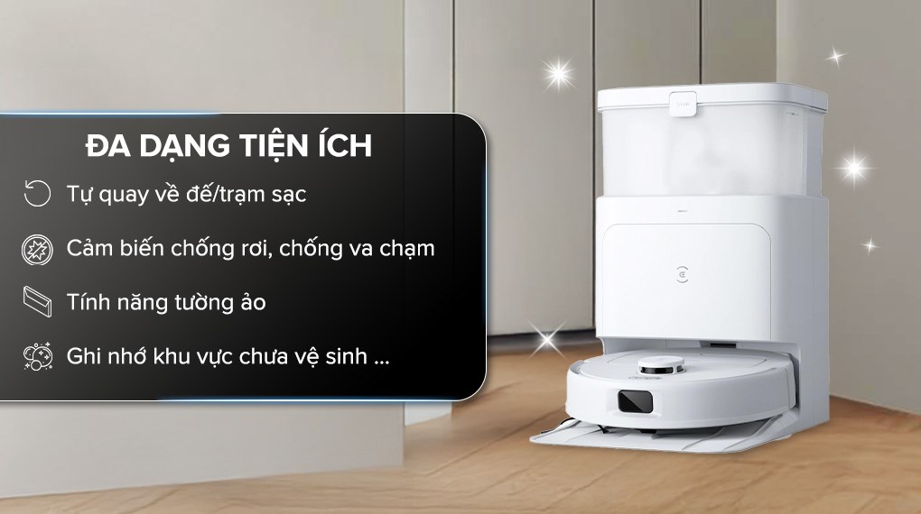 Robot hút bụi lau nhà Ecovacs N30 PRO OMNI có thể tự động quay về trạm sạc khi pin yếu và quay trở lại vị trí đang vệ sinh dang dở
