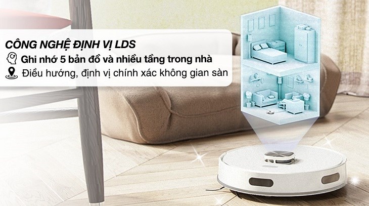Robot hút bụi lau nhà Hitachi RV-X20M cho điều hướng, định vị chính xác không gian sàn nhờ được tích hợp hệ thống định vị LDS