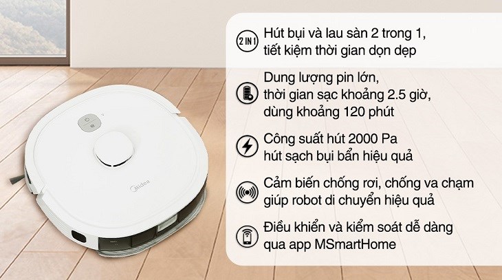 Robot hút bụi lau nhà Midea M6 được tích hợp nhiều tiện ích thông minh, tiện lợi cho người dùng khi sử dụng