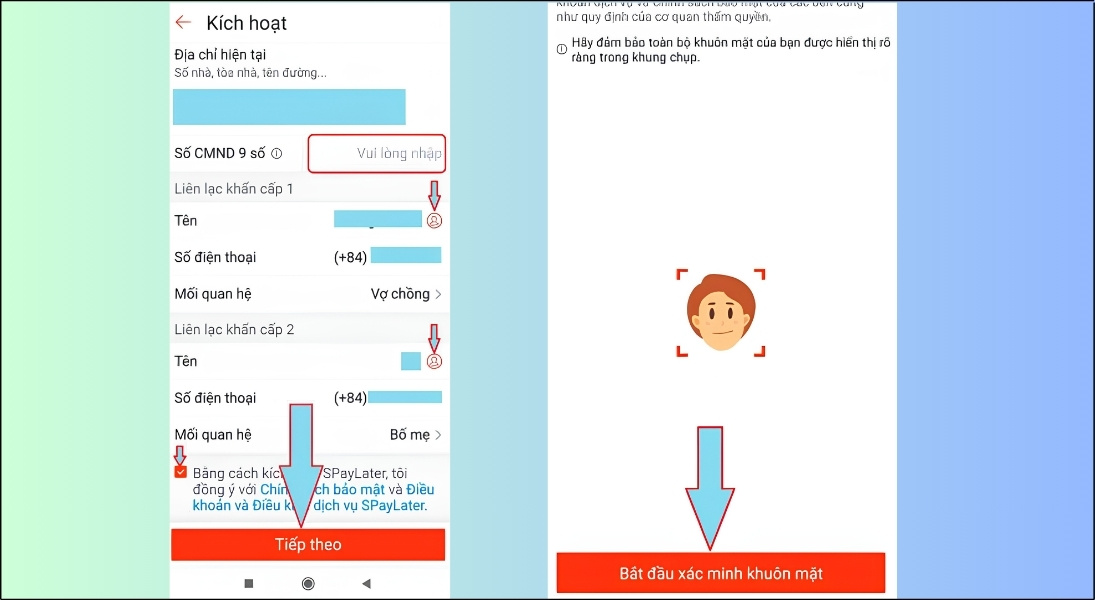 Bổ sung một số thông tin khác và tiến hành xác minh khuôn mặt