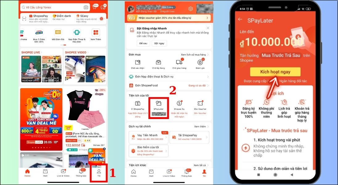 Vào mục Tôi, chọn mục SPayLater và chọn Kích hoạt ngay