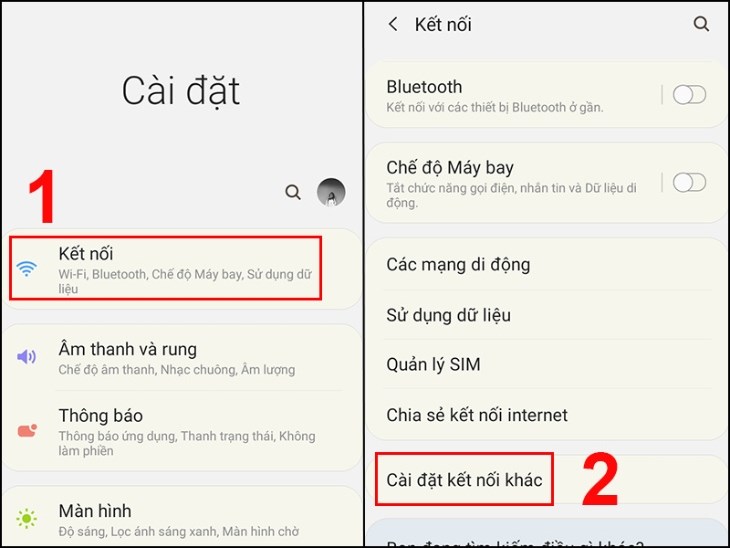 Chọn Cài đặt kết nối khác trong ứng dụng Cài đặt