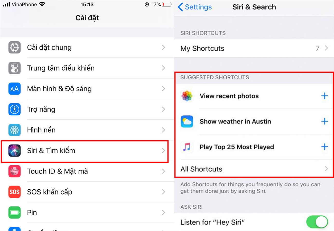 thêm một Shortcut từ cài đặt