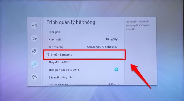 Đăng nhập tài khoản Samsung trên tivi Samsung