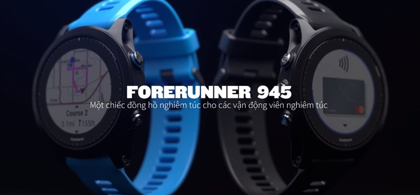 Garmin 945 được trang bị hai màu xanh dương, đen hiện đại