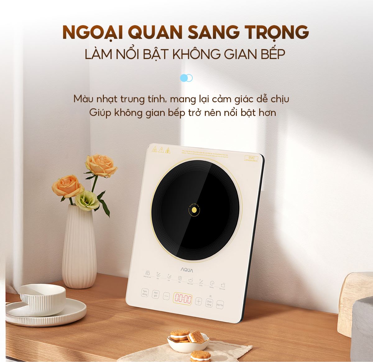 Bếp từ đơn AQUA AQS-ICT2201R(C)-VN thiết kế thanh lịch, dễ đặt ở mọi gian bếp