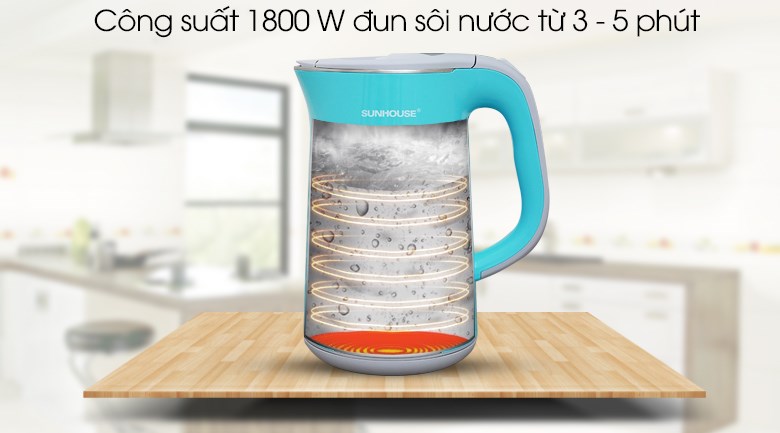 Bình đun siêu tốc giữ nhiệt Sunhouse 1.7 lít SHD1388G có công tắc nguồn thiết kế trên tay cầm, thuận tiện khi điều chỉnh và sử dụng bình