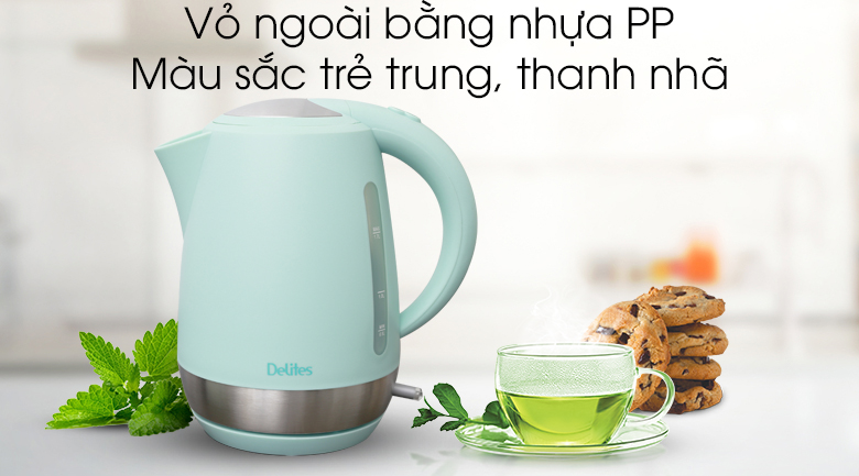 Bình đun siêu tốc Delites 1.7 lít ST17P03 Xanh có màu sắc bắt mắt,, trẻ trung