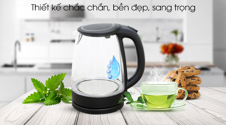 Bình đun siêu tốc Midea 1.8 lít MK-18GC với chất liệu thân bình thủy tinh sang trọng