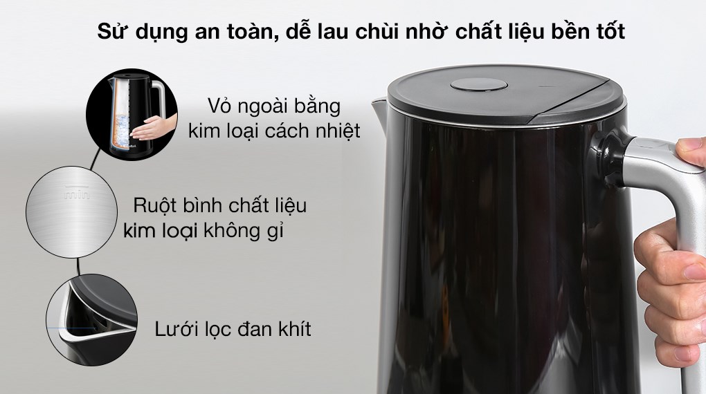 Bình đun siêu tốc Tefal KO850810 có chất liệu inox bền tốt, dễ lau chùi