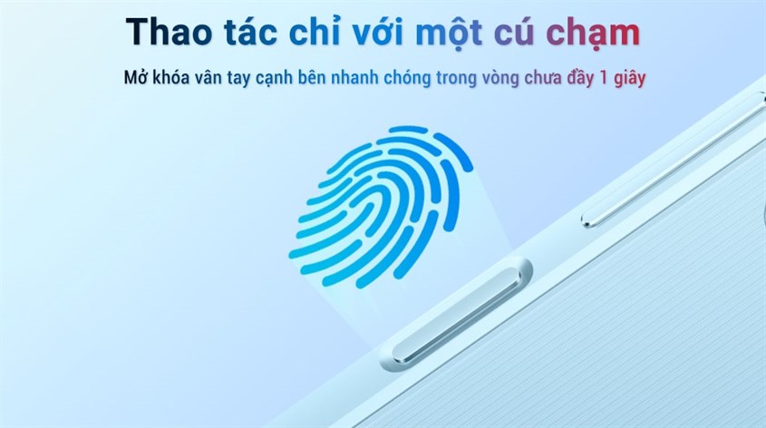 Realme C30s  hỗ trợ mở khoá vân tay cạnh viền giúp thiết bị nâng cao khả năng bảo mật