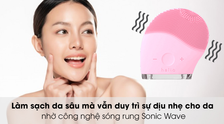Máy rửa mặt và massage Halio Baby Pink làm sạch sâu, êm ái cho da với công nghệ sóng rung Sonic Wave hiện đại