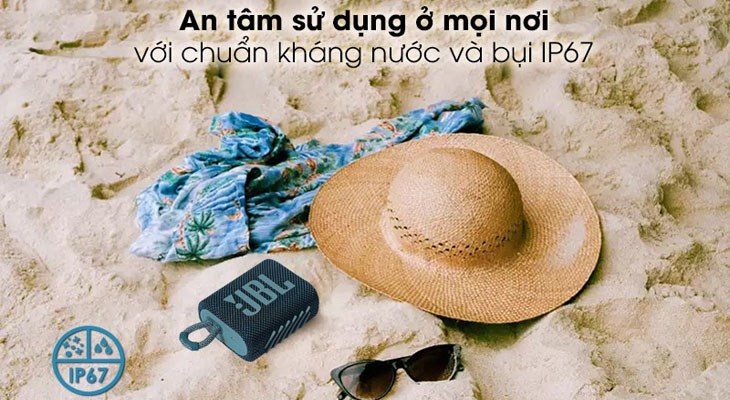 Loa bluetooth JBL Go 3 có màu đen và xanh dương, lớp vỏ ngoài được thiết kế tỉ mỉ