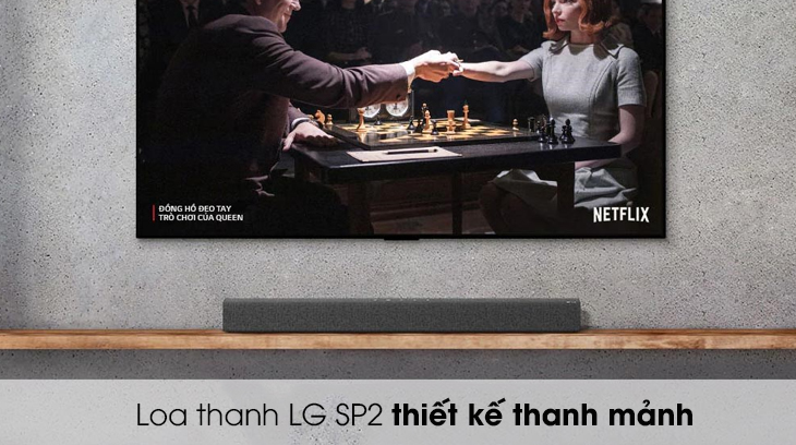 Loa thanh LG SP2 co kiểu dáng thanh mảnh đặt gọn dưới đế tivi