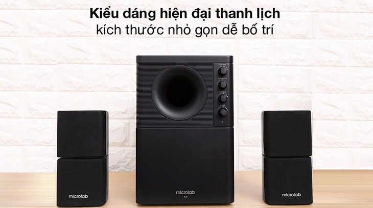 Loa vi tính Microlab X2 có kiểu dáng tinh gọn, sang trọng, dễ bày trí trong mọi không gian nội thất