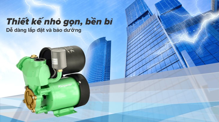 Máy bơm nước tăng áp Kangaroo KGWP370A 370W có thiết kế nhỏ gọn, bền bỉ, chịu được nhiều tác động của môi trường