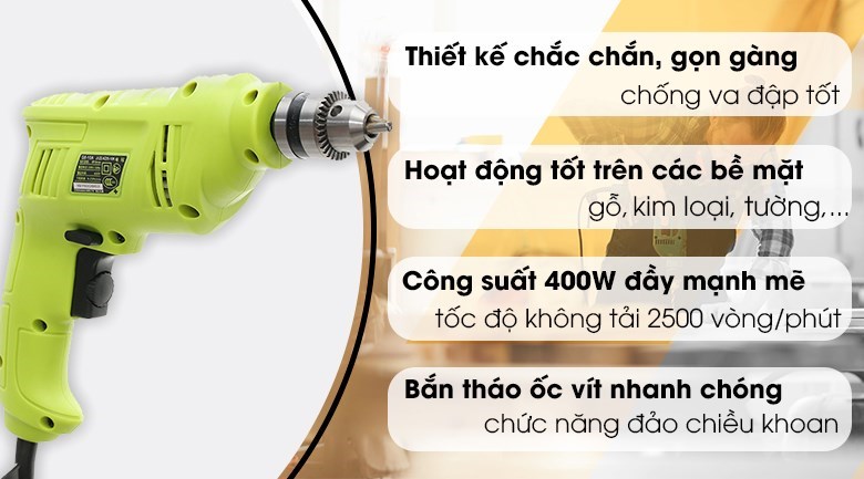 Máy khoan điện Pigeon G6-10A 400W có trọng lượng chỉ 0.8 kg