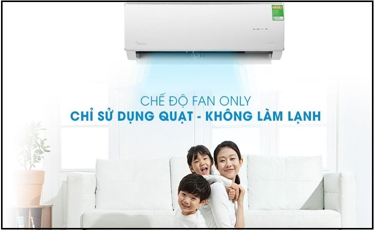 Chế độ sử dụng quạt Fan Only được trang bị trên máy lạnh Midea Inverter 1 HP MSAFA-10CRDN8 người dùng có thể dùng như một chiếc quạt thổi gió