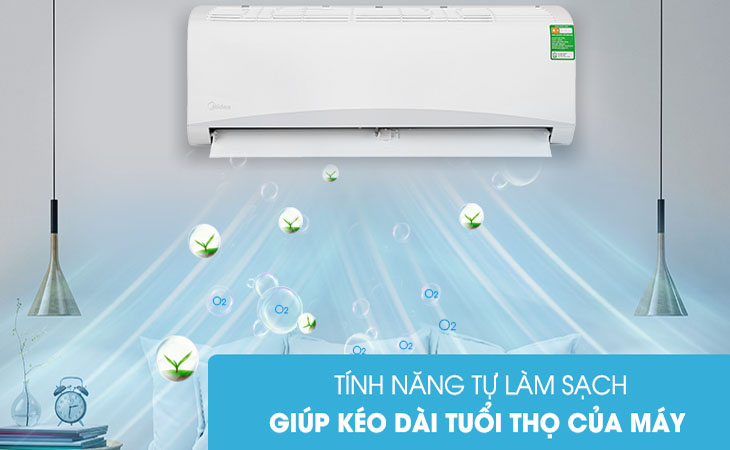 Máy lạnh Midea này còn có khả năng tự động làm sạch, an toàn cho sức khỏe.