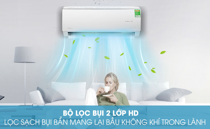 Máy lạnh giúp loại bỏ tác nhân gây dị ứng, mang lại bầu không khí trong lành với bộ lọc bụi 2 lớp HD.
