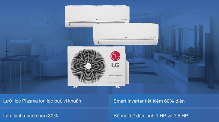 Bộ multi LG 2 dàn lạnh 1 HP AMNQ09GSJB0 và 1.5 HP AMNQ12GSJB0