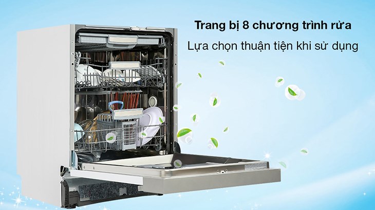 Máy rửa chén bán âm Hafele HDW-HI60C (533.23.120) trang bị 8 chương trình rửa khác nhau vô cùng tiện lợi