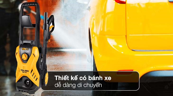 Máy phun xịt rửa áp lực cao Tolsen 79589 1700W có thiết kế nhỏ gọn, dễ dàng di chuyển với bánh xe