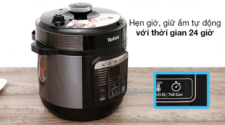 Nồi áp suất điện Tefal CY601868 6 lít hẹn giờ nấu và giữ ấm tự động với thời gian điều chỉnh chức năng đến 24 giờ