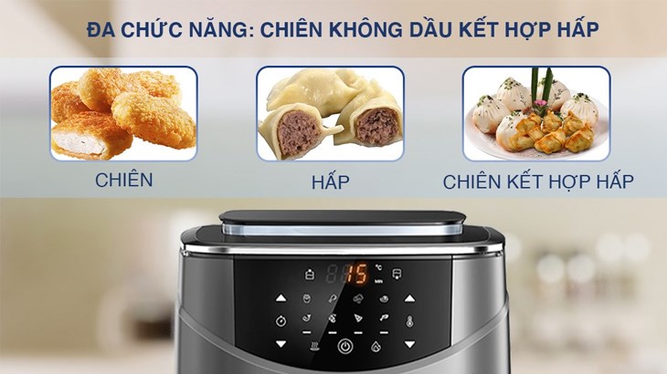 Nồi chiên không dầu kết hợp hấp Kalite STEAM 7 7 lít sử dụng đa chức năng nấu cho bạn chế biến đa dạng các món ăn