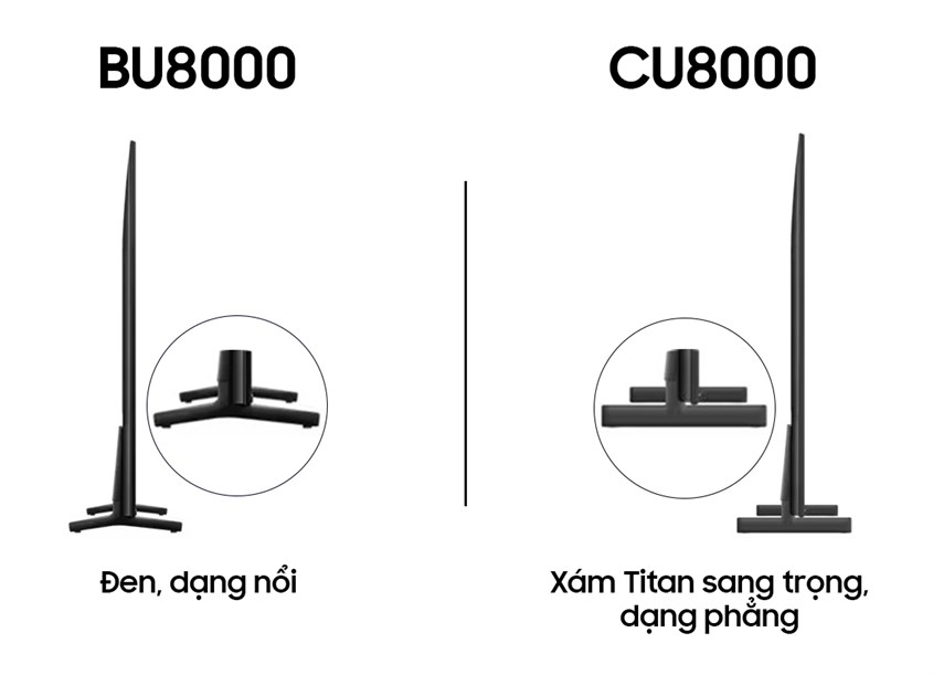 chân đế của BU8000 có thiết kế đen dạng nổi, CU8000 có thiết kế dạng phẳng sang trọng