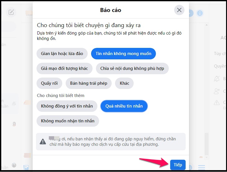 Chọn lí do về việc bạn muốn chặn Spam