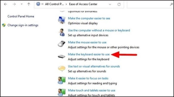 Nhấn chọn Make the keyboard easier to use